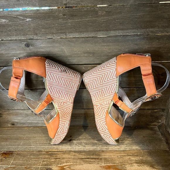 Womens Vince Camuto Torta Coral Leather Espadrille Wedge Heeled Sandals Size 7.5 - Picture 6 of 7